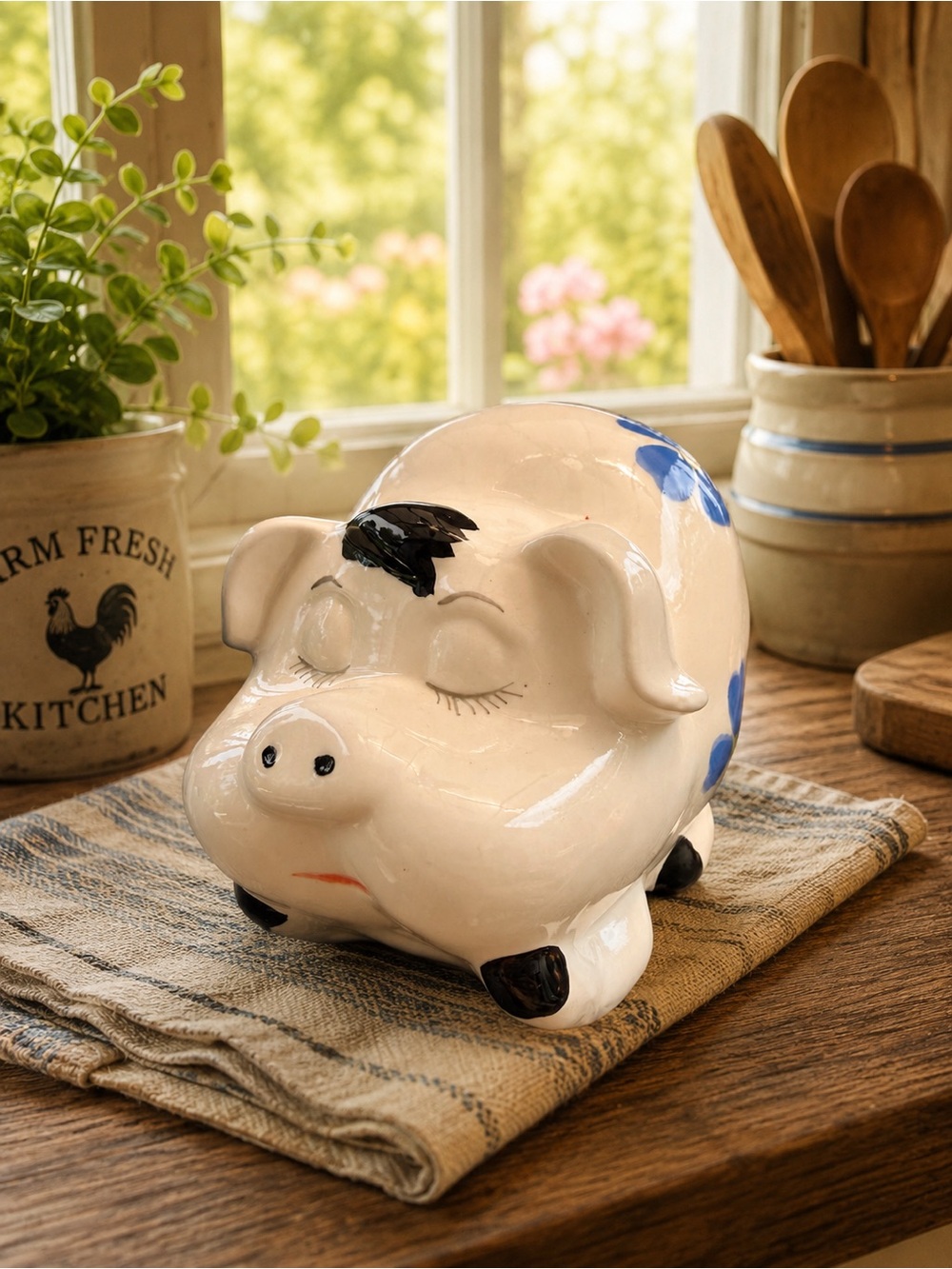 Vintage Blue Floral Piggy Bank